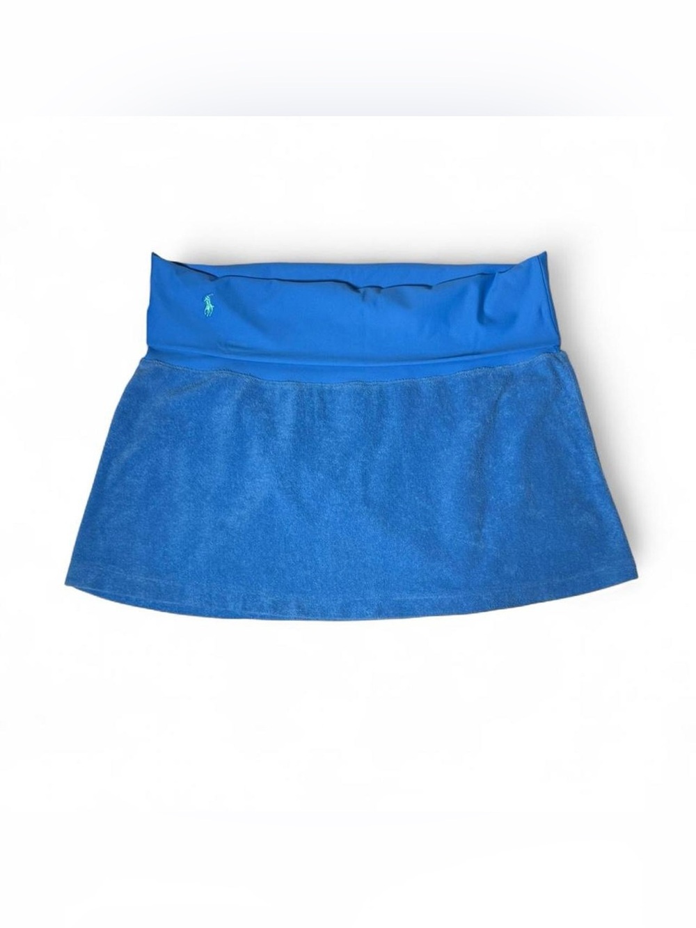 Ralph Lauren Blue Terrycloth Skirt Fold-over Waistband Preppy Large